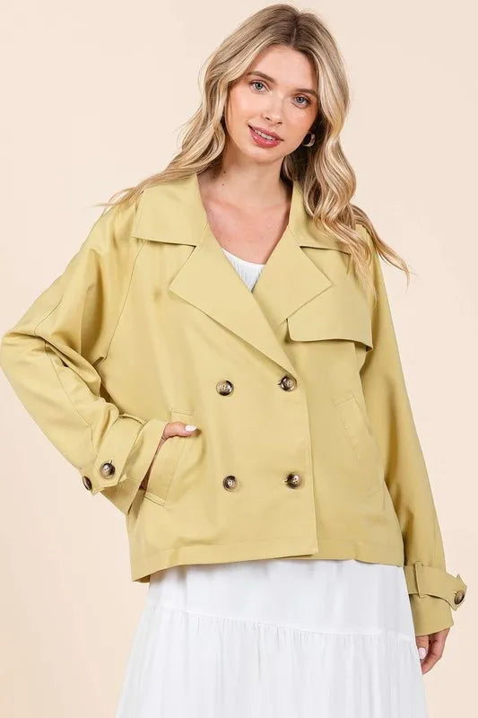 Yellow Mittoshop Double Breasted Long Sleeve Trench Coat Jacket 1