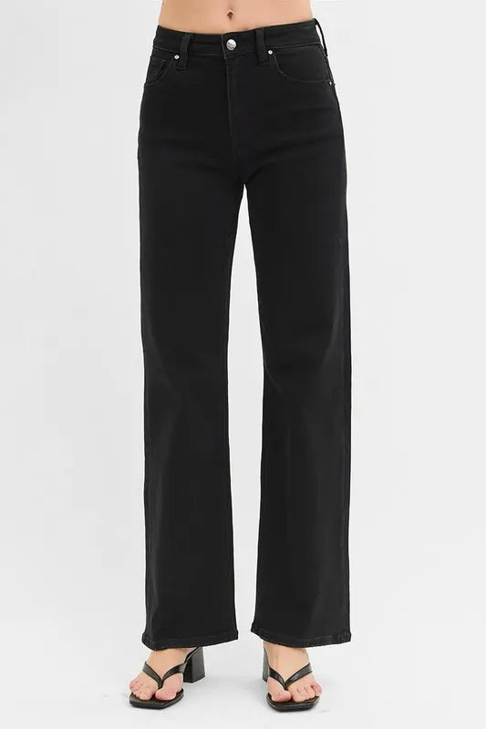 Black Risen High Rise Wide Jeans