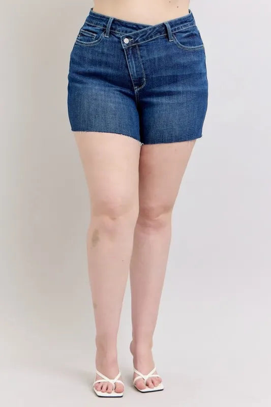 Dk Judy Blue Plus Size High Waist Criss Cross Waistband Denim Shorts