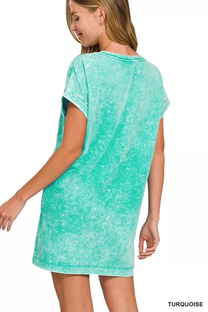 Turquoise Zenana Premium Cotton Washed T Shirt Dress 4