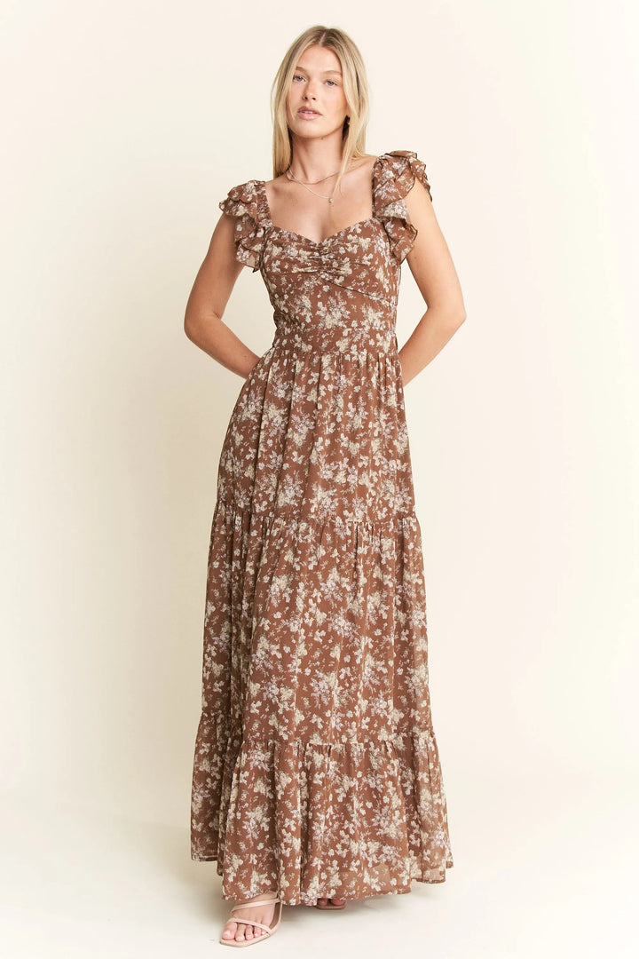 Mocha Jade By Jane Ruffle Sleeve Tiered Maxi Dress 1