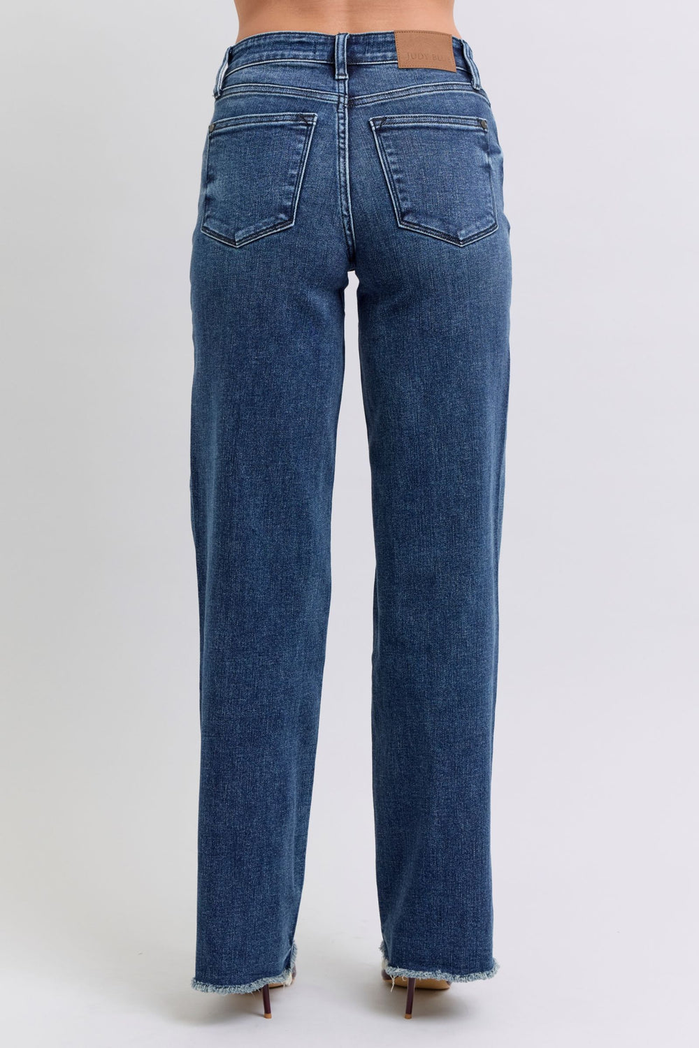 Dark Judy Blue Full Size Raw Hem Mid Rise Jeans