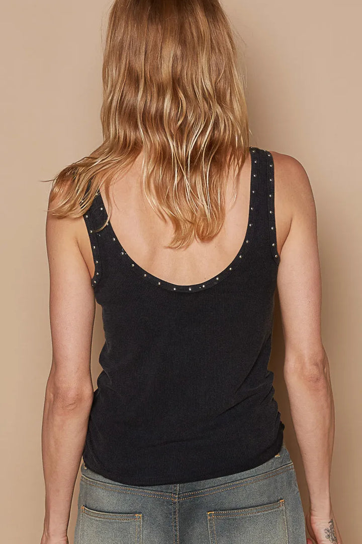 Pol Ribbed Tank Top With Metallic Stud Detail