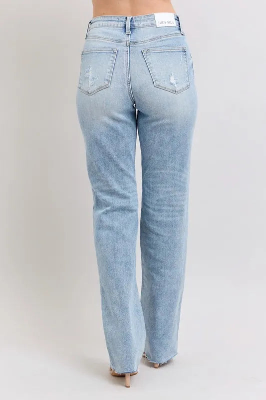 Lt Judy Blue Full Size Mid Rise Light Wash Dad Jeans Plus Size