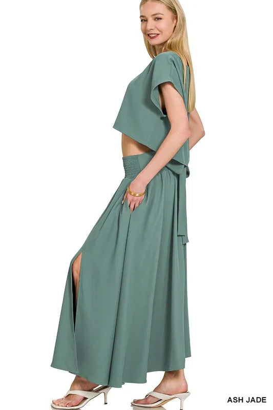 Ash Jade Zenana Heavy Woven Span Crop Tee Skirt Set 4