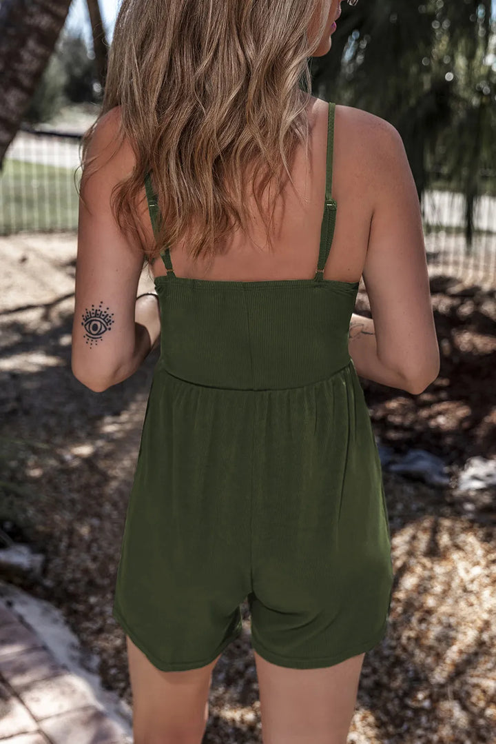 Army Green V Neck Spaghetti Strap Romper