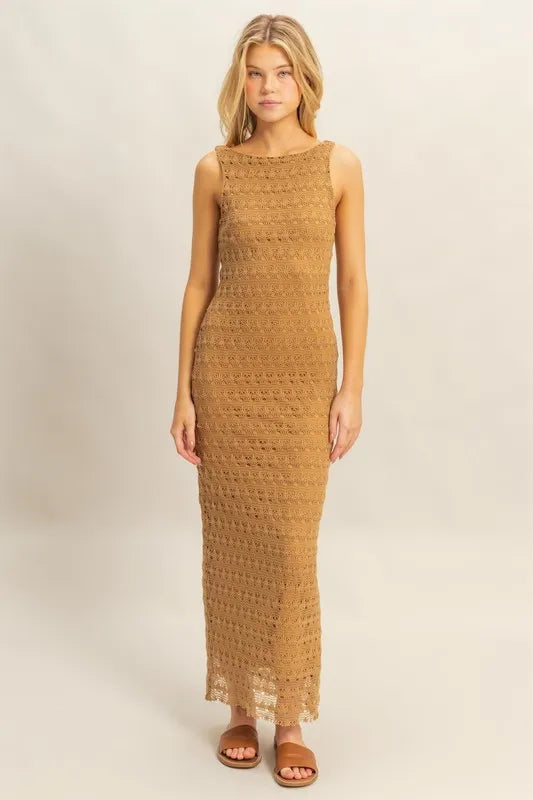 L.Brown Hyfve Sleeveless Crochet Open Back Maxi Dress