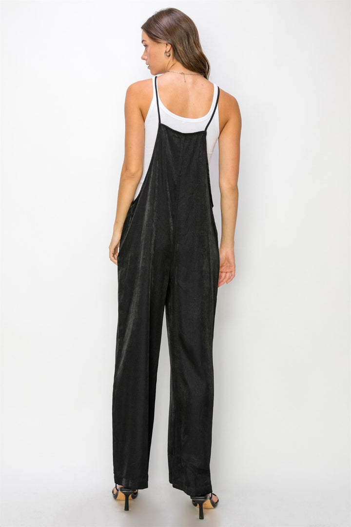 Black Hyfve Half Button Sleeveless Straight Jumpsuit