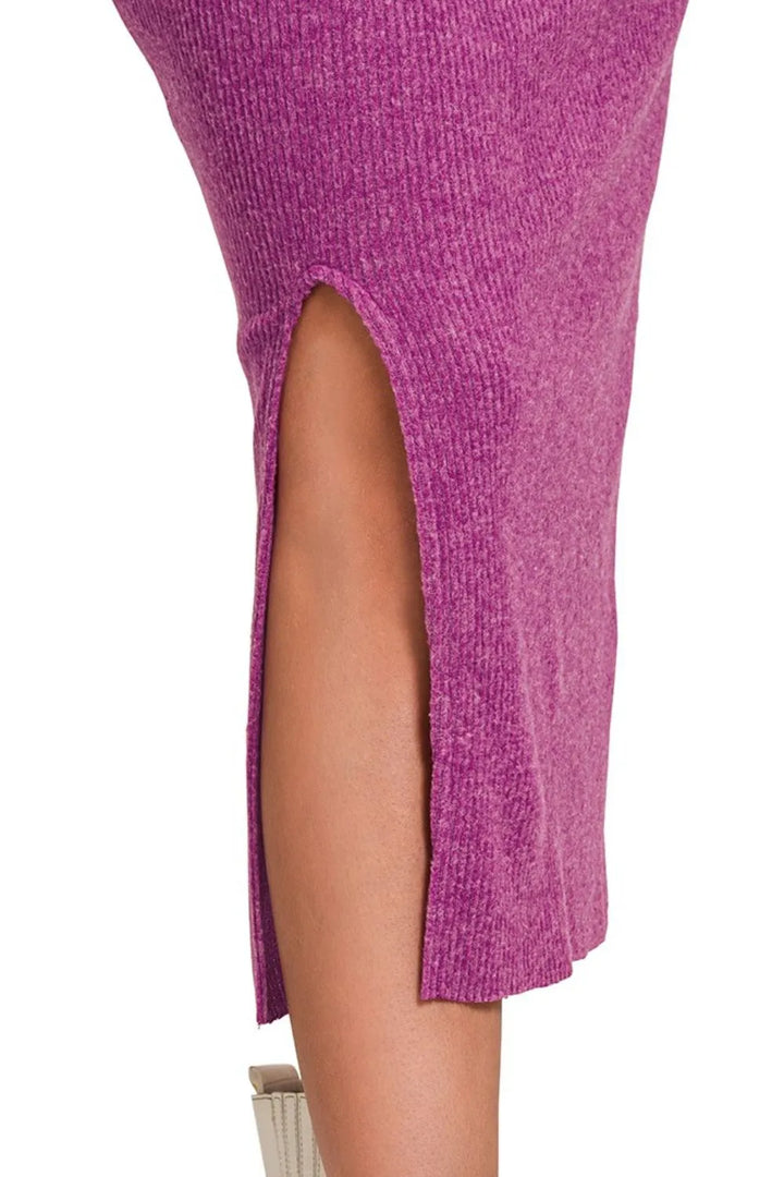 Zenana Ribbed Asymmetric Hem And Sleeve Top Skirt Set