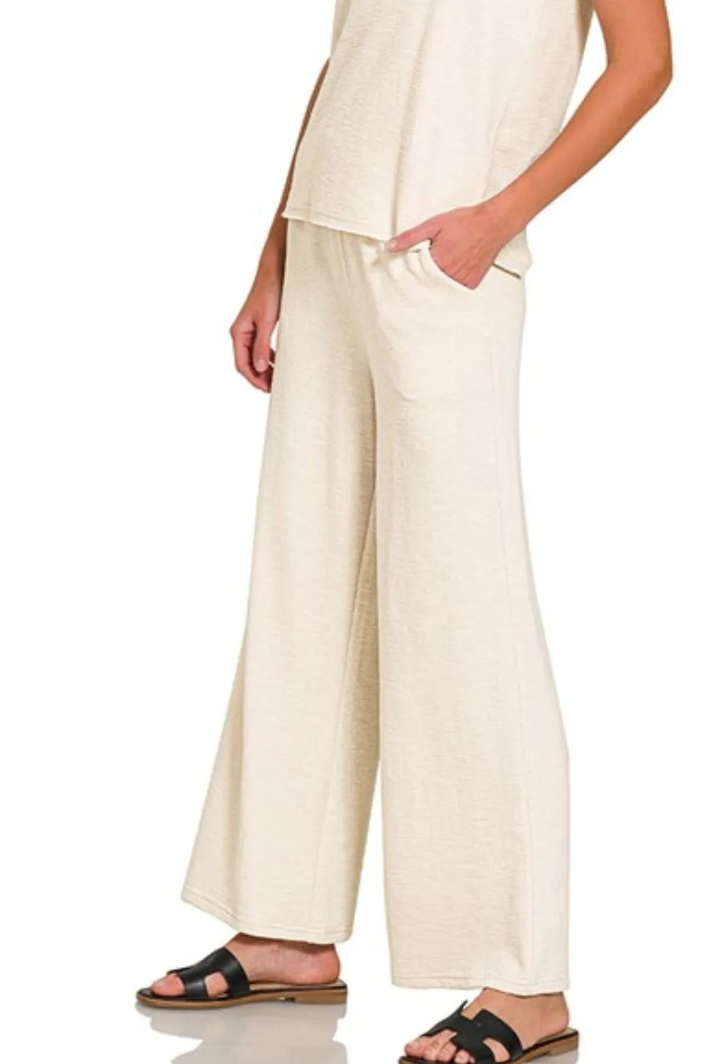 Sand Beige Zenana Cotton Slub Tank Pants Set 3