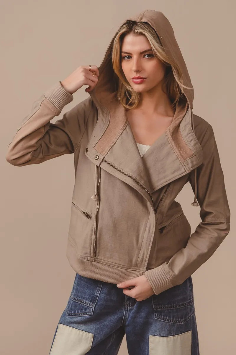 Vintage Latte Bibi Textured Woven Rider Jacket