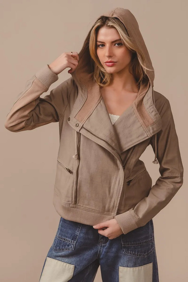Vintage Latte Bibi Textured Woven Rider Jacket