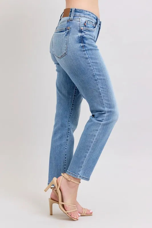 Md Judy Blue Full Size Mid Rise Vintage Wash Slim Jeans With Cell Phone Pocket Plus Size