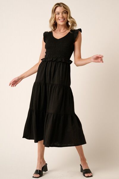 Black Mittoshop Smocked Ruffled Tiered Midi Dress 1