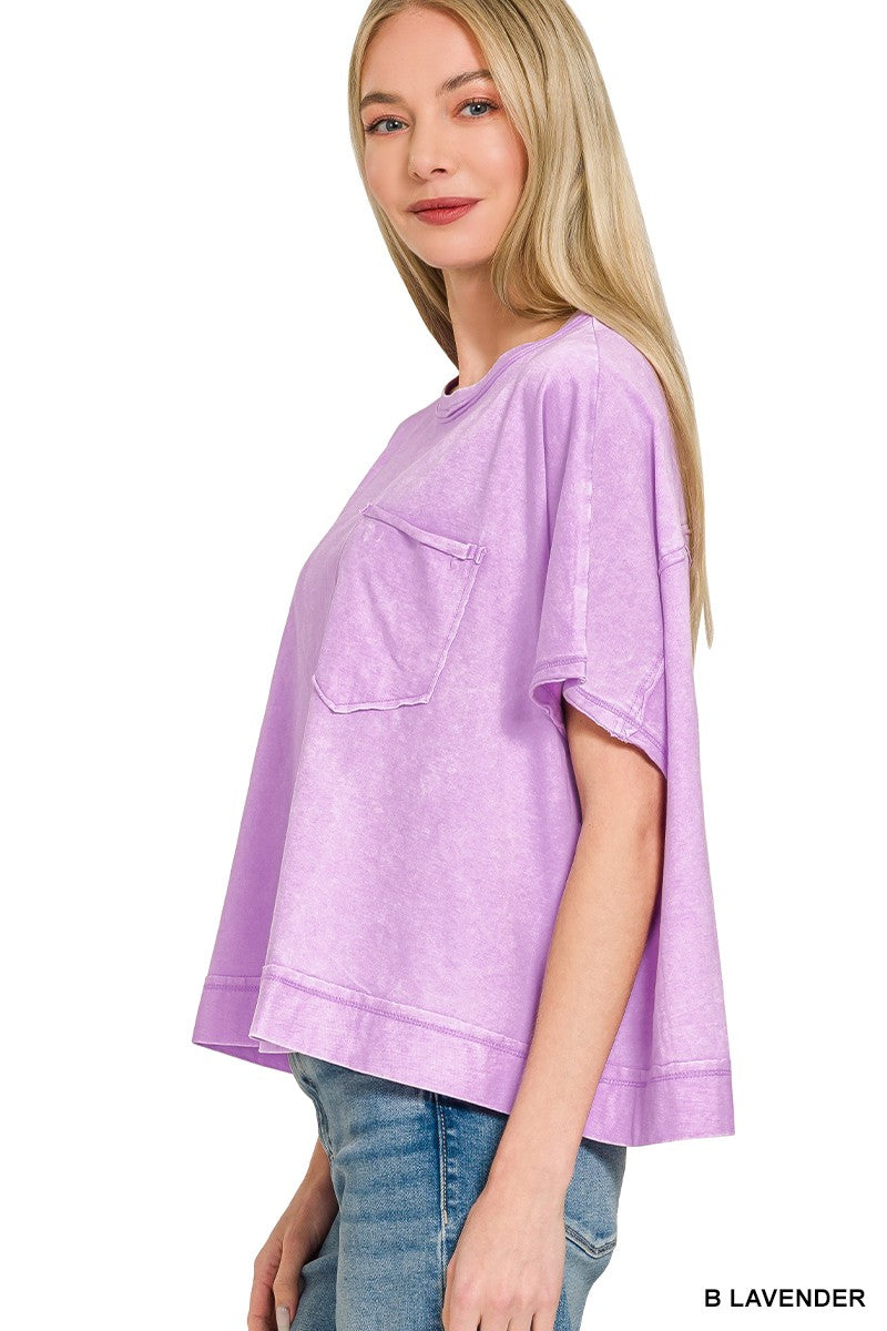 B Lavender Zenana Acid Washed Oversized Top Shorts Set 1