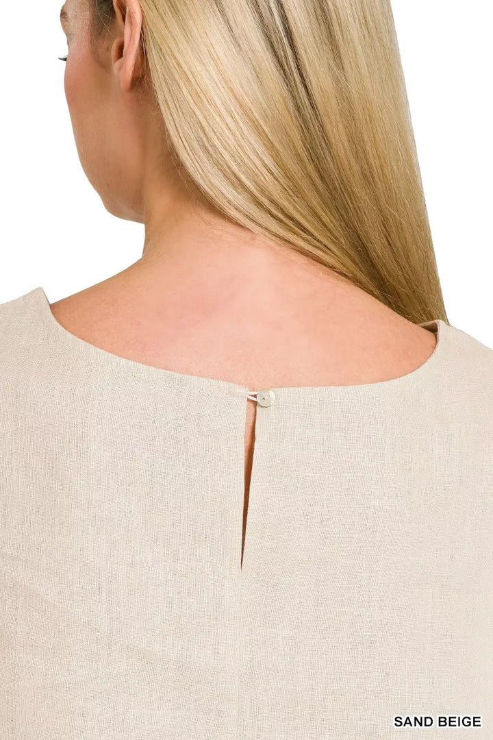 Zenana Linen Round Neck Cap Sleeve Top 2
