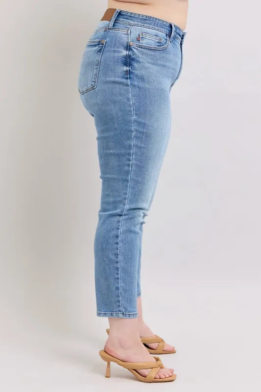 Md Judy Blue Full Size Mid Rise Vintage Wash Slim Jeans With Cell Phone Pocket Plus Size