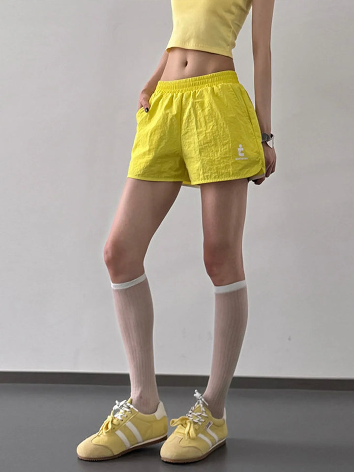 Sky Blue Elastic Waist Cotton Linen Shorts
