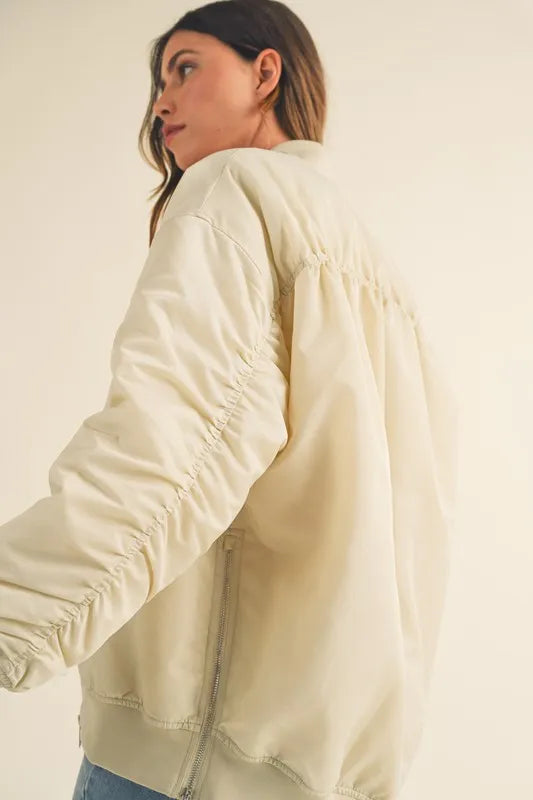 Mable Back Ruched Utiltiy Bomber Jacket