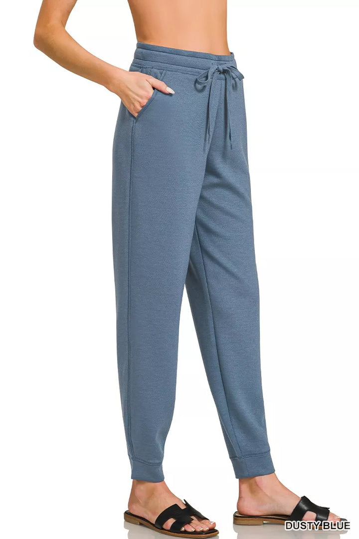Dusty Blue Zenana Drawstring Scuba Joggers With Pockets 3