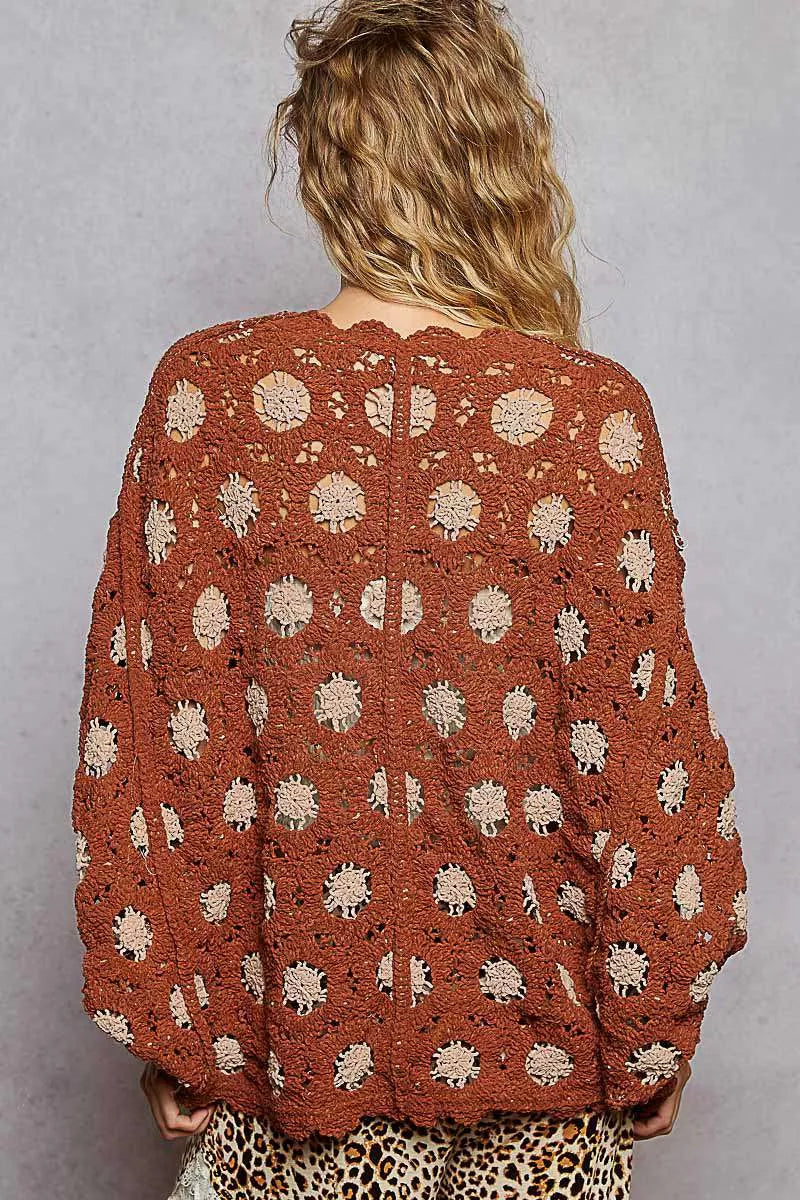 Pol Openwork V Neck Chenille Cardigan With Contrast Floral 3