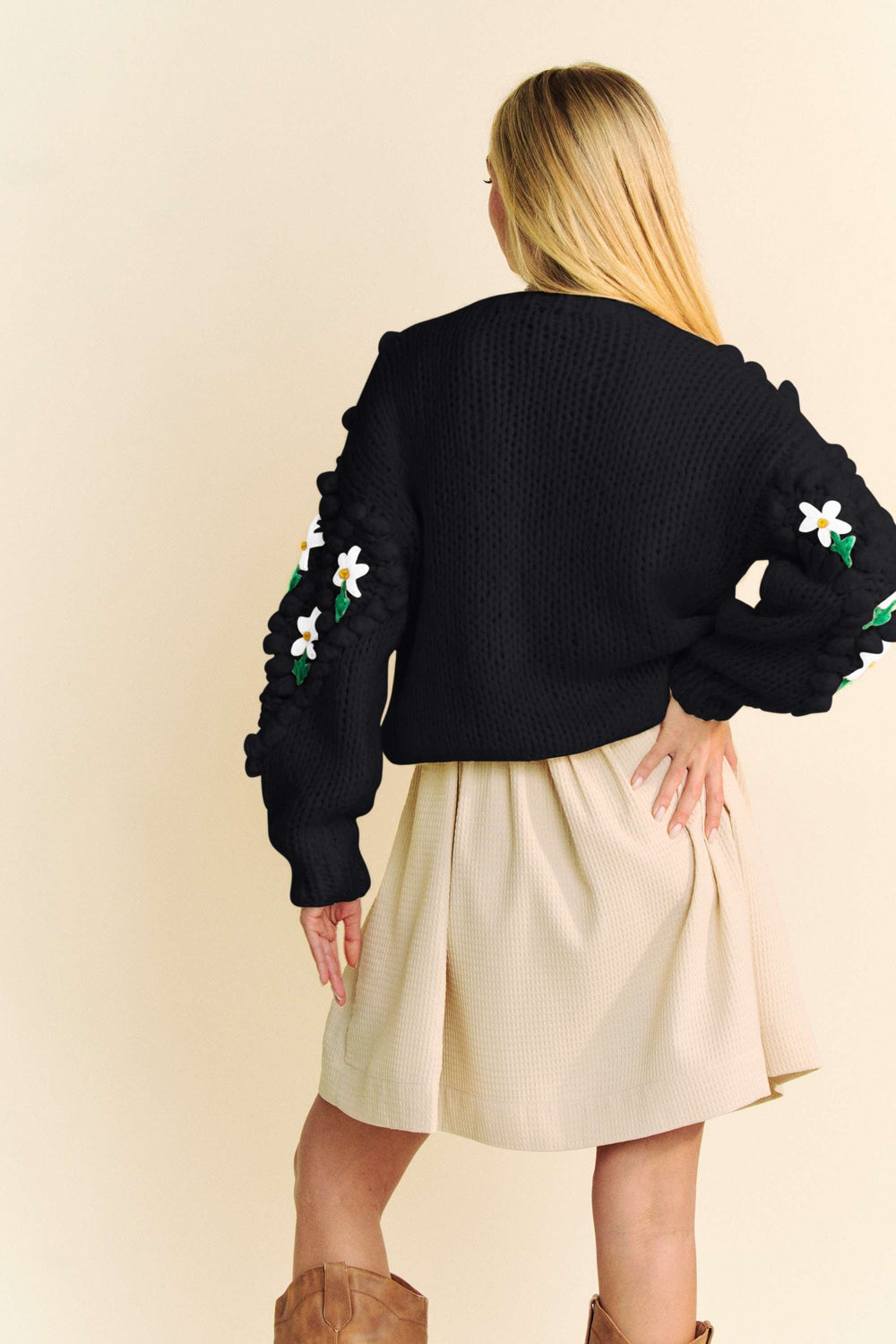 Black Davi Dani Floral Pattern Button Down Cardigan 1