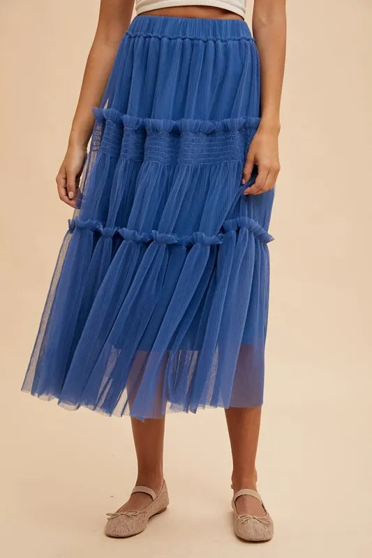 Royal Annie Wear Tulle Tiered Midi Skirt