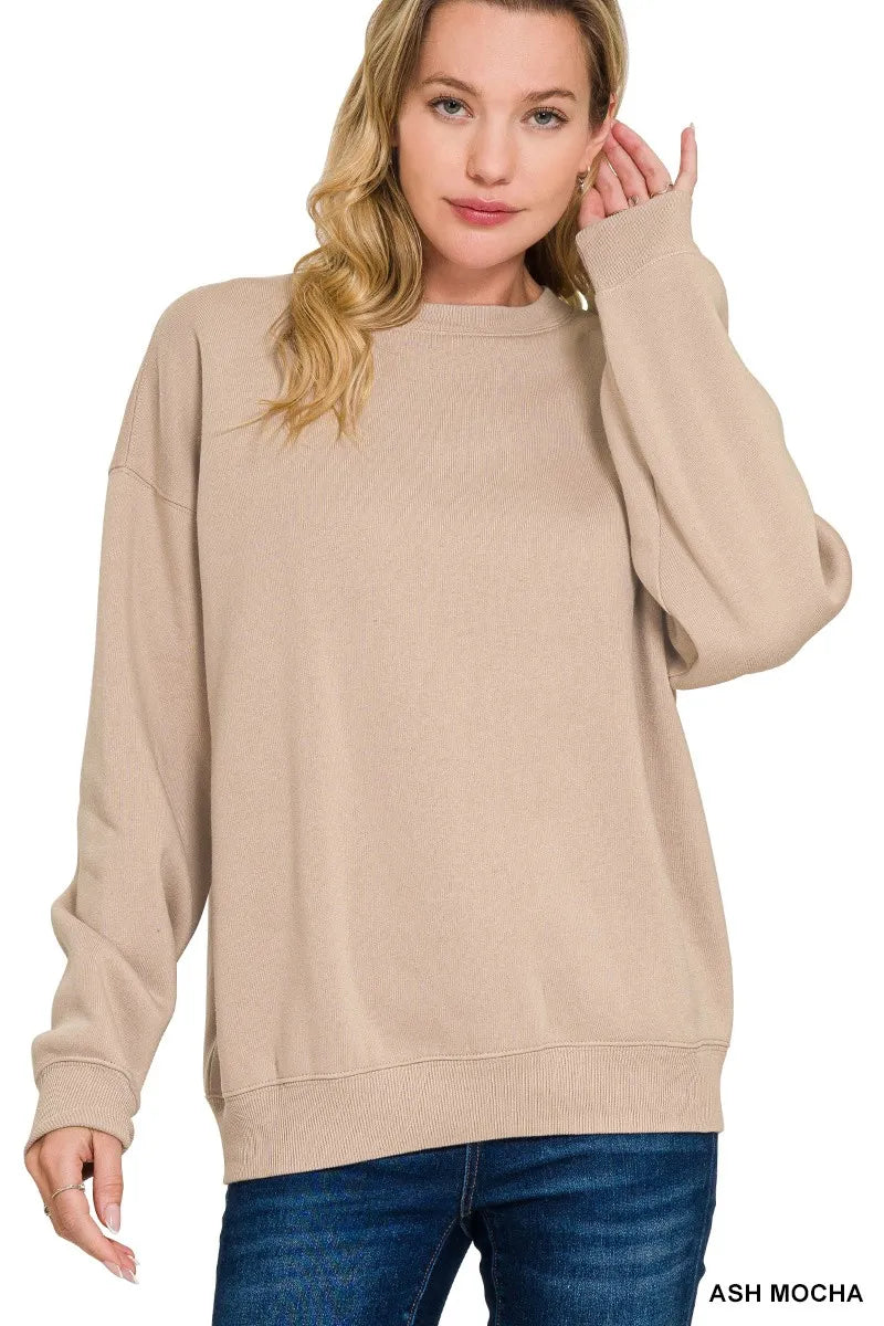 Ash Mocha Zenana Fleece Crewneck Long Sleeve Sweatshirt 1