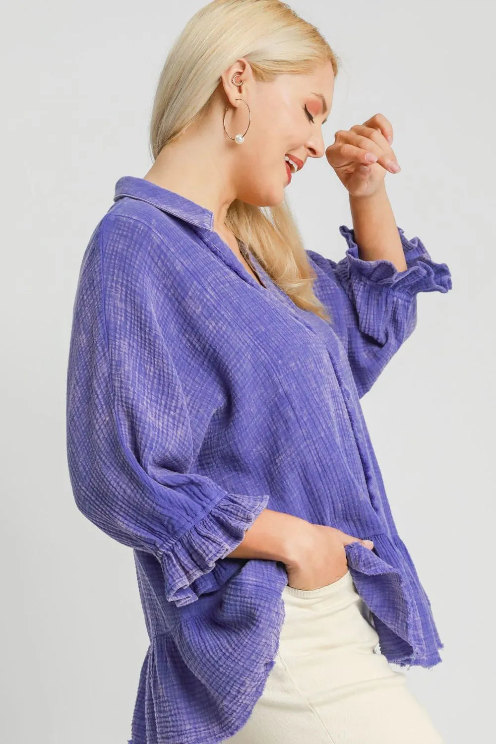 Electric Purple Umgee Plus Size Size Mineral Washed Cotton Gauze Top