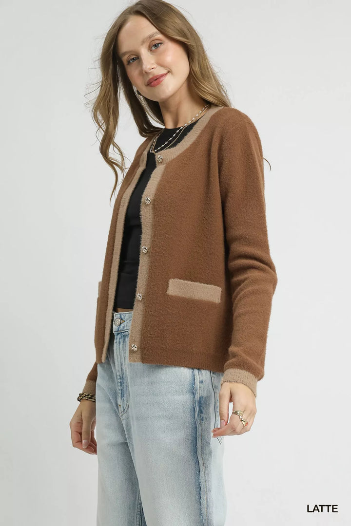 Latte Umgee Two Tone Button Front Cardigan 1