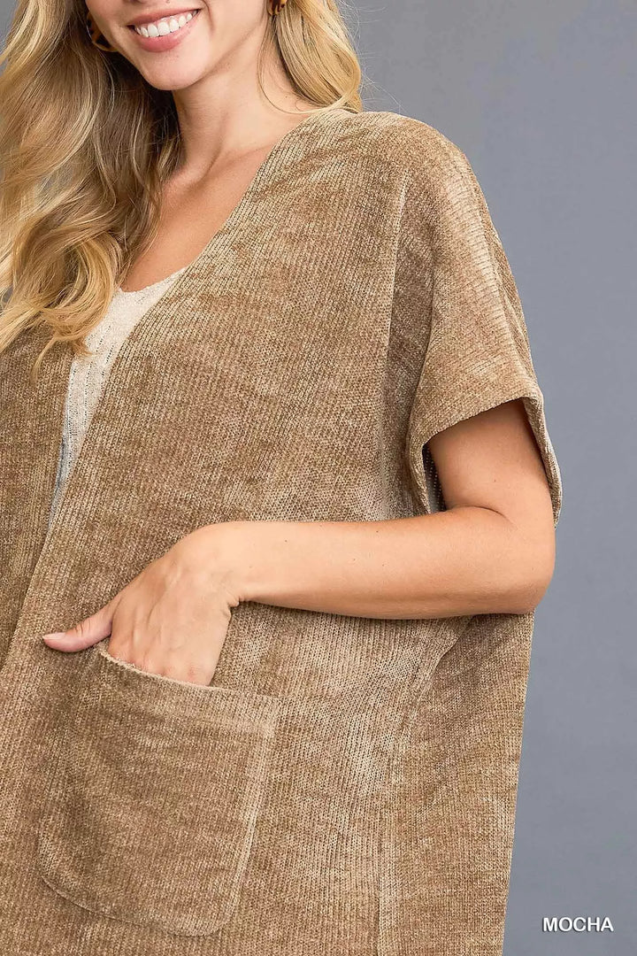 Umgee Open Front Knit Cardigan With Front Pockets 1