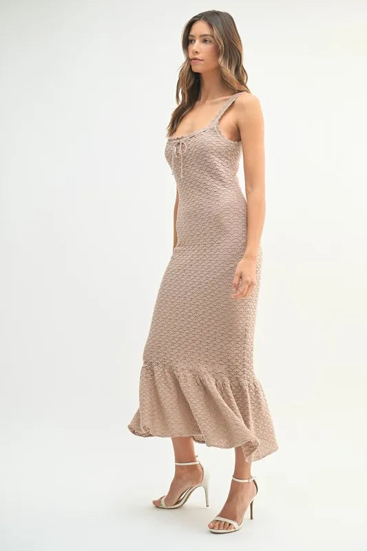 Mable Ruffled Hem Sleeveless Crochet Knit Midi Dress 1