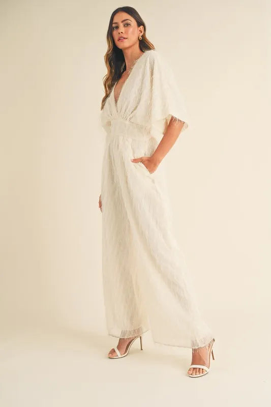 Mable Fluffy Deep V Neck Wide Leg Jumpsuit 1