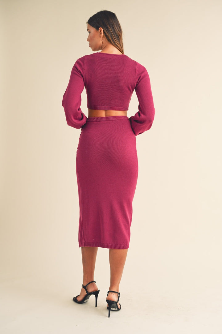 Mable Front Twisted Knit Top And Midi Skirt Set