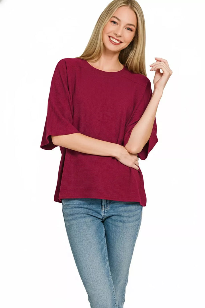 Cabernet Zenana Double Knit Short Sleeve Top 1