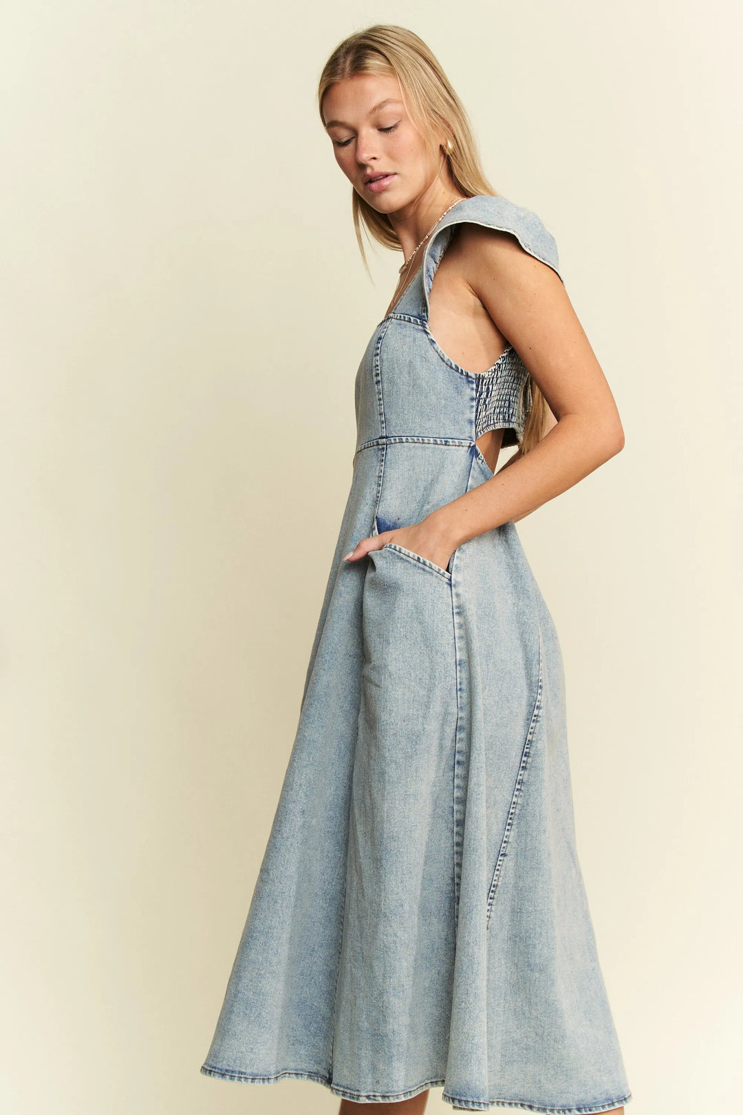 Denim Blue Jade By Jane Full Size Ruffled Denim Midi Dress Plus Size