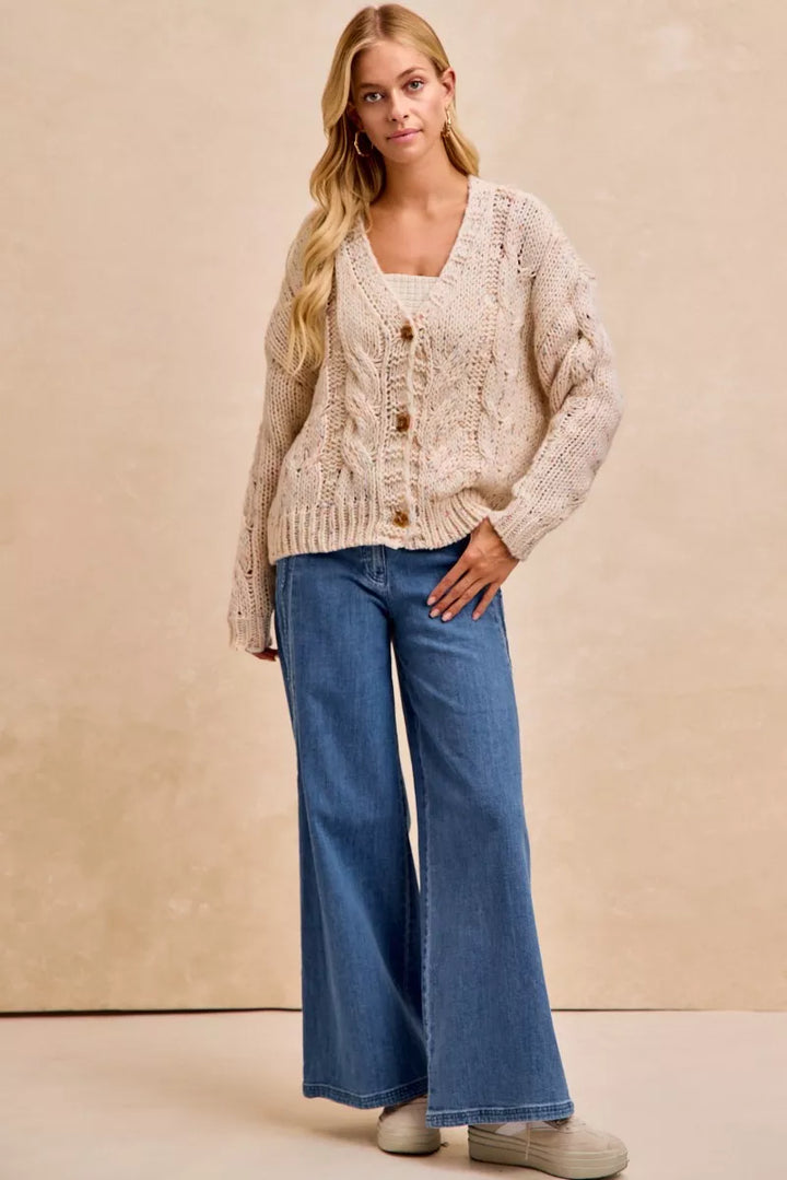 Bibi Wavy Side Edge Detail Lined Wide Leg Jeans