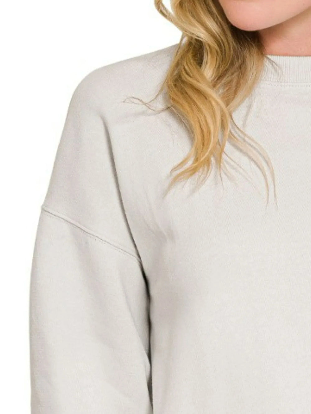 Bone Zenana Fleece Crewneck Long Sleeve Sweatshirt
