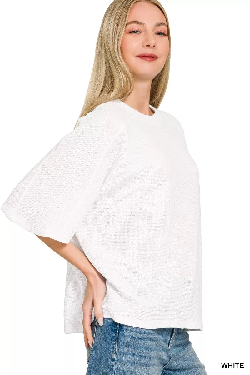 White Zenana Double Knit Short Sleeve Top 2