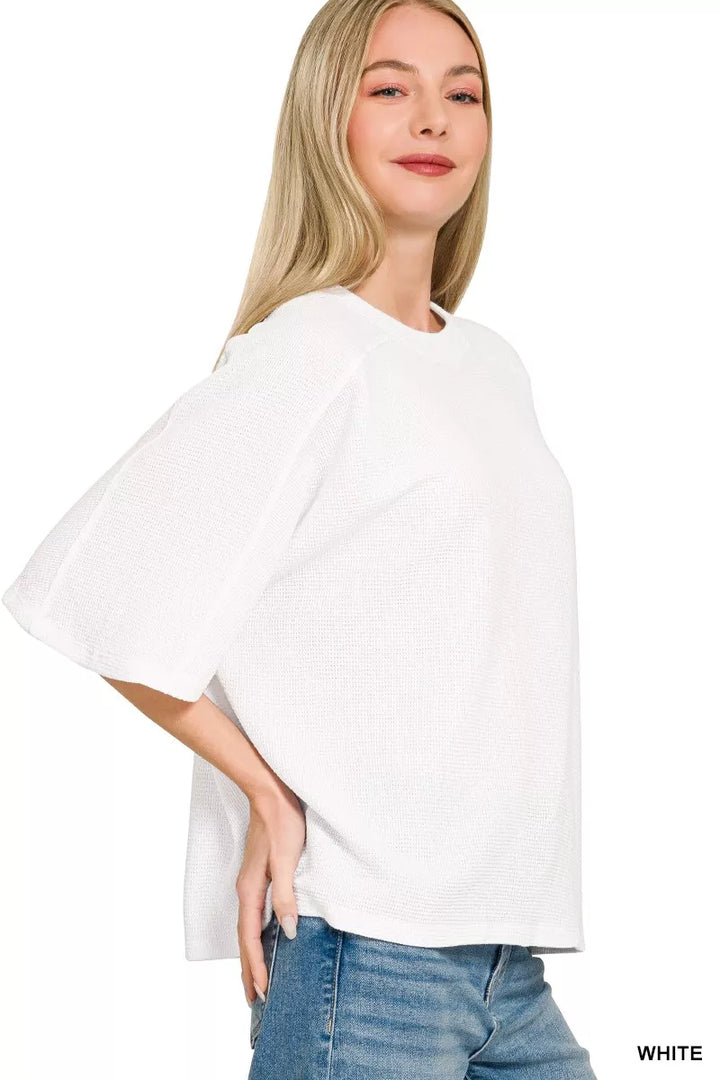 White Zenana Double Knit Short Sleeve Top 2