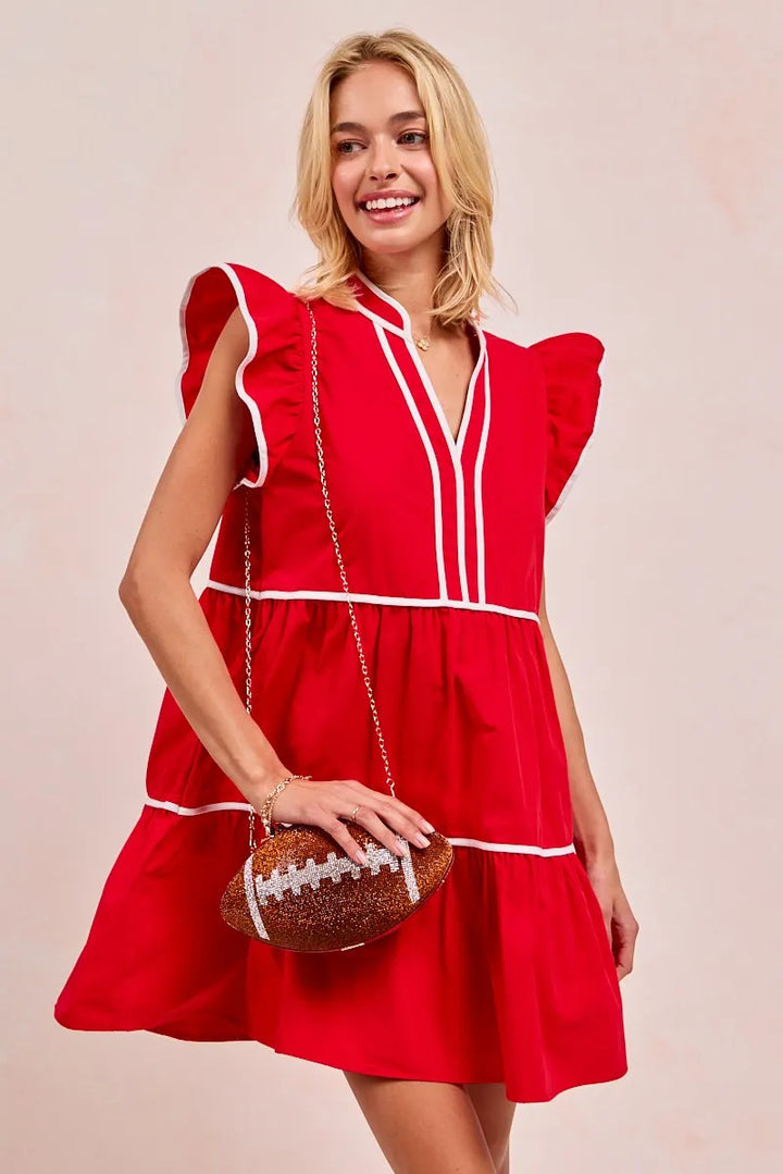Bibi Gameday Theme Contrast Binding Ruffled Dress 1
