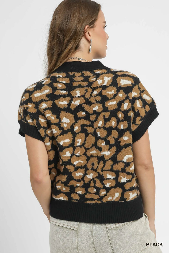 Umgee Leopard Button Down Short Sleeve Cardigan 1