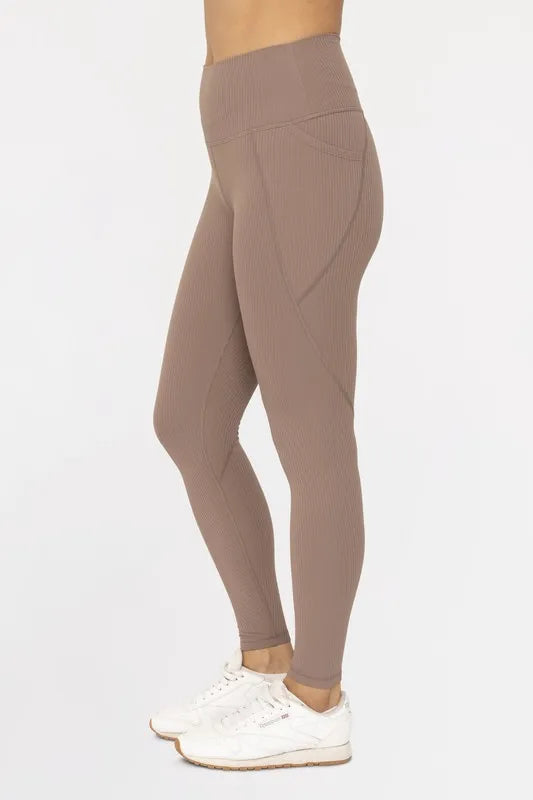 Deep Taupe Mono B Soft Ribbed High Waisted Leggings