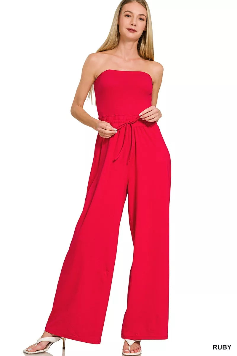Ruby Zenana Tube Top Jumpsuit With Drawstring Waist