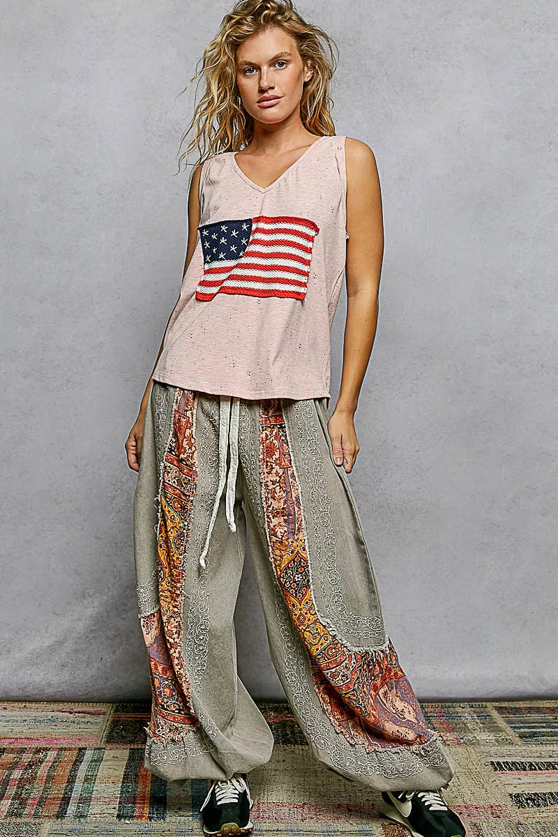 Pol V Neck Ribbed Tank With American Flag Patch And Star Back Patch