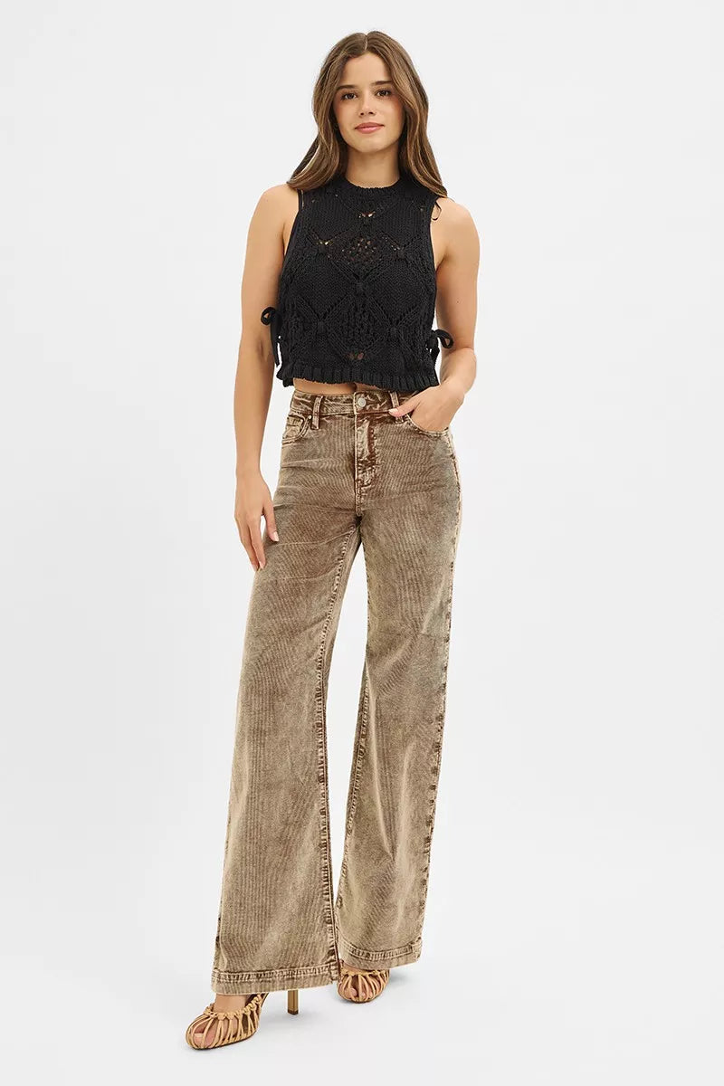 Mocha Risen High Rise Wide Leg Corduroy Jeans