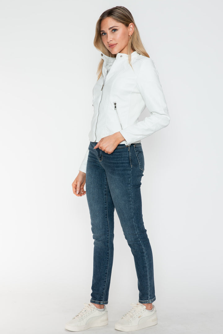Snobbish Pu Leather Zip Up Jacket With Pockets 1