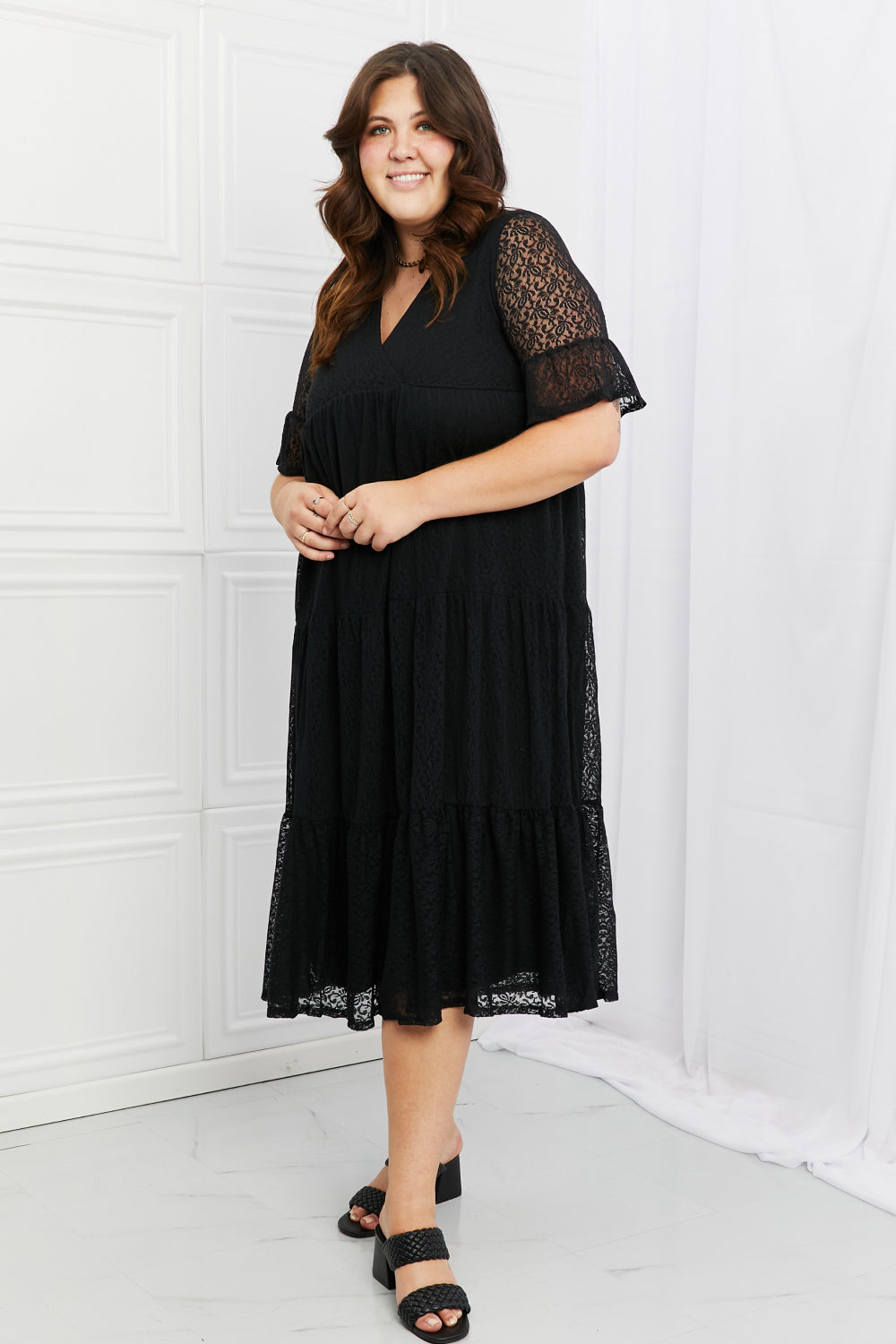 P Rose Lovely Lace Full Size Tiered Dress