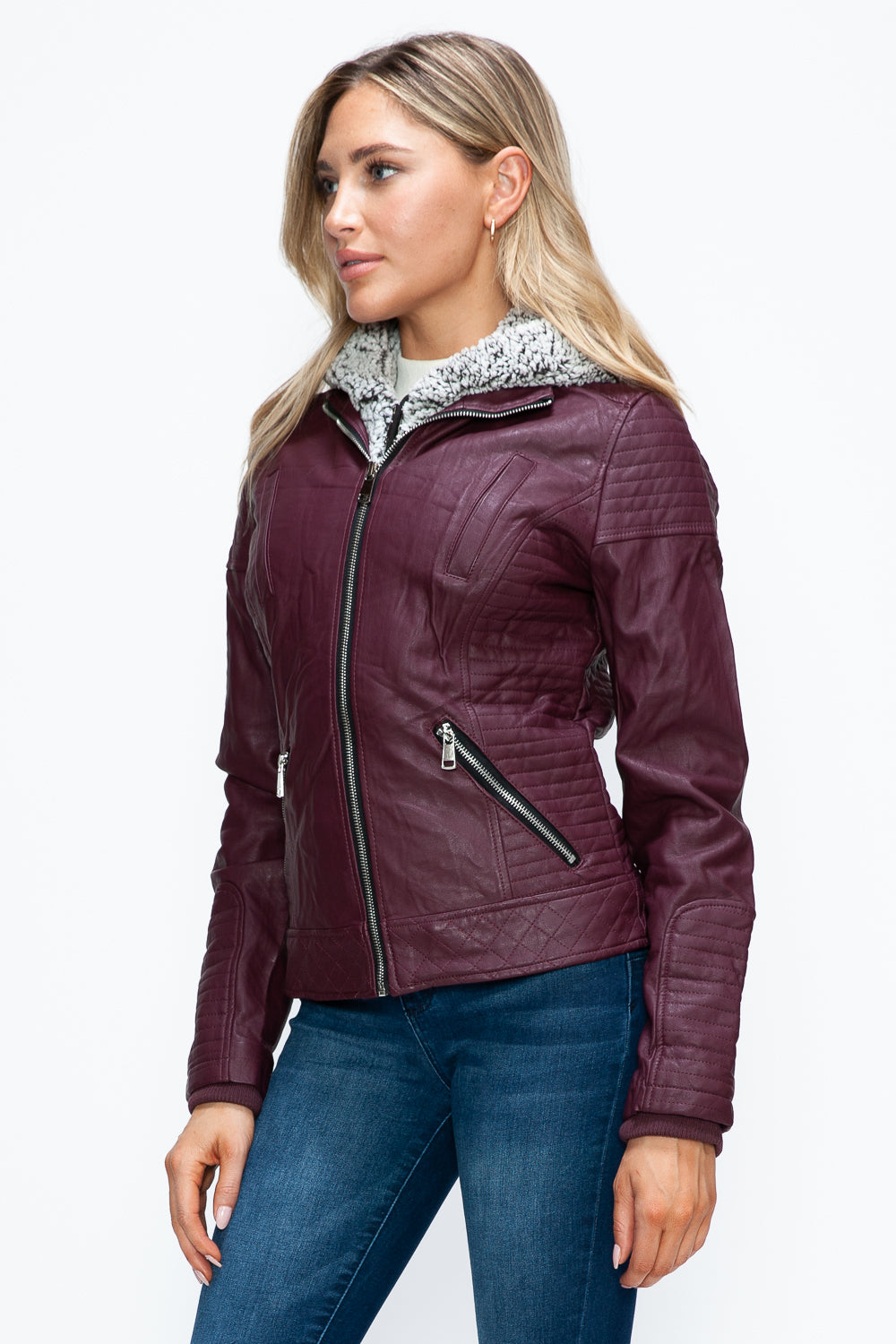 Ymi Faux Layered Double Zipper Jacket With Fuzzy Hood 1