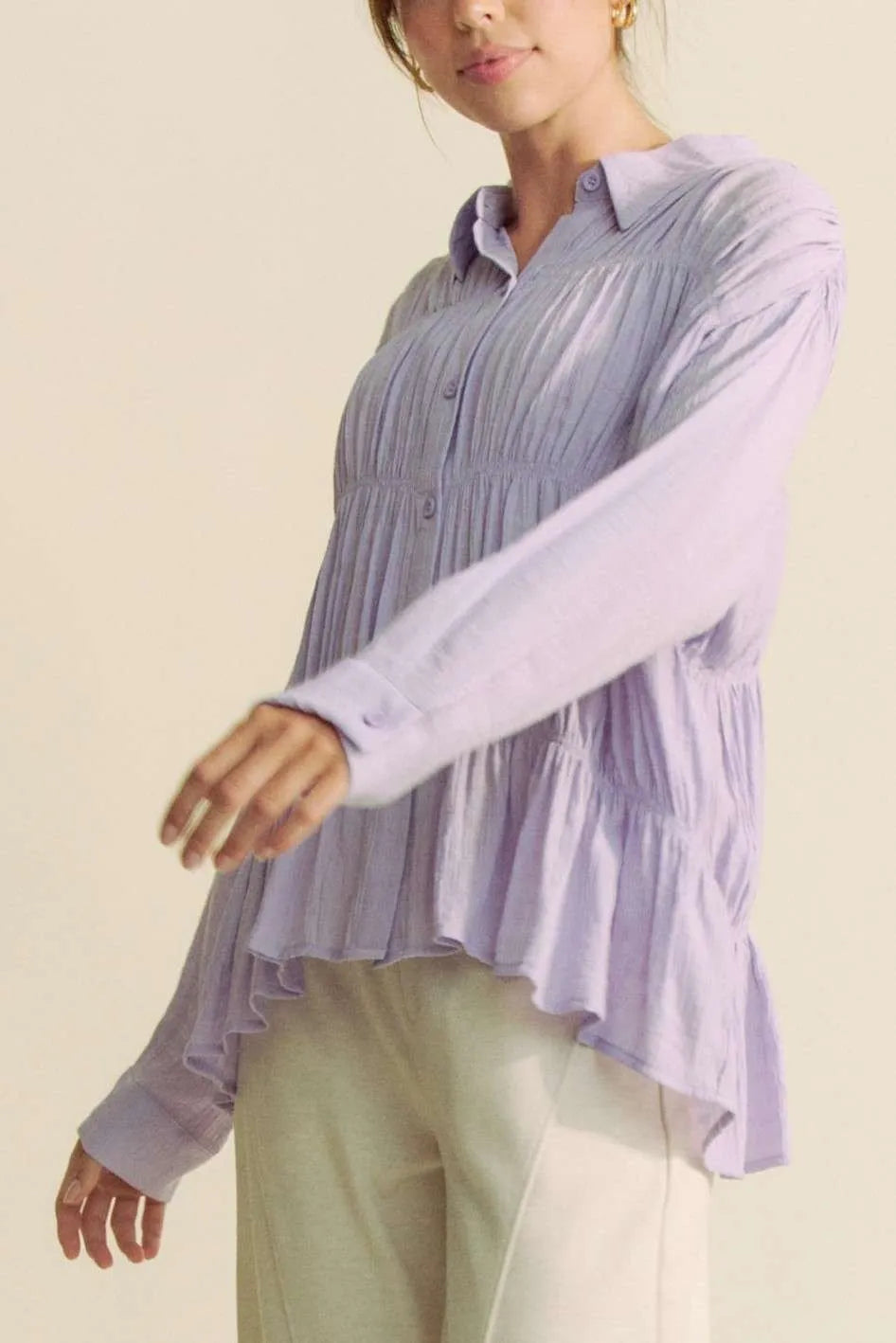 Davi Dani Ruched All Over Button Front Shirt 1